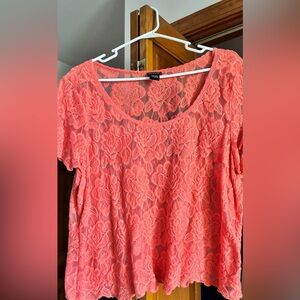Torrid Coral Floral Lace Blouse